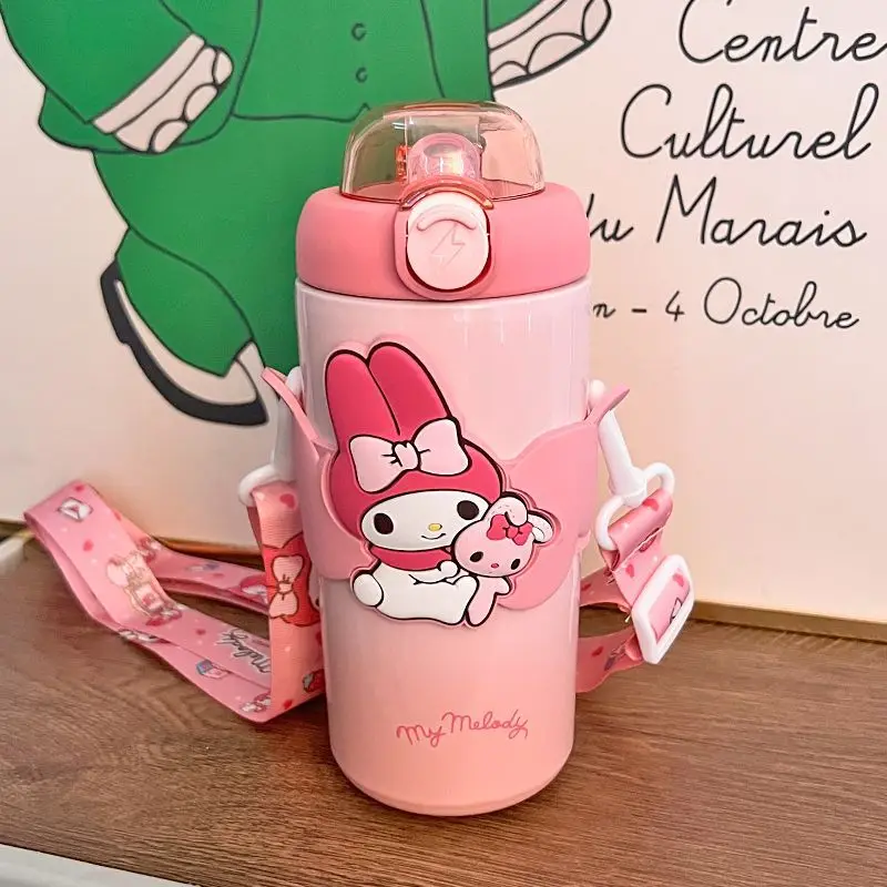 Miniso Sanrio HelloKitty Colorful Series Stainless Steel Insulated Cup Kuromi Large Capacity Water Cup Straw Child Birthday Gift