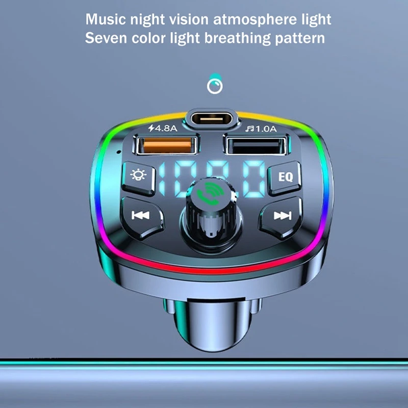 Car Bluetooth FM Transmitter Car Bluetooth MP3 Player Dual USB Car Charger With EQ Atmosphere Light