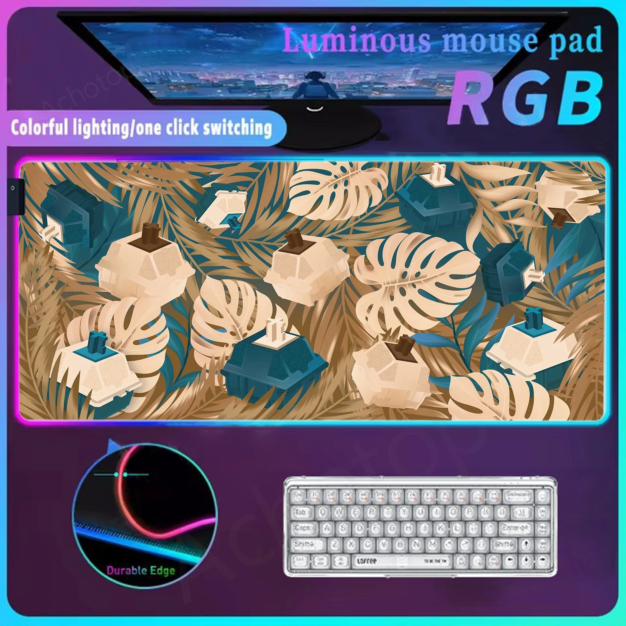 

Keycaps Rgb Mouse Mat Gamer Mousepad Gaming Glow Personality Table Mat Led For Table Carpet Office Luminous Desk Protector Mat