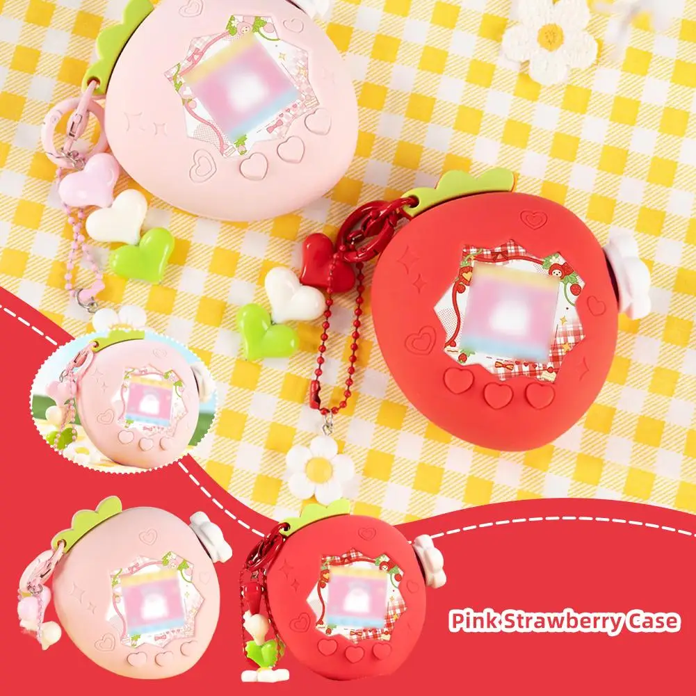 

1Pc Cute Silicone Knob Protective Cover with Panel Paper Pendant Red Pink Strawberry for Tamagotchi Paradise Uni