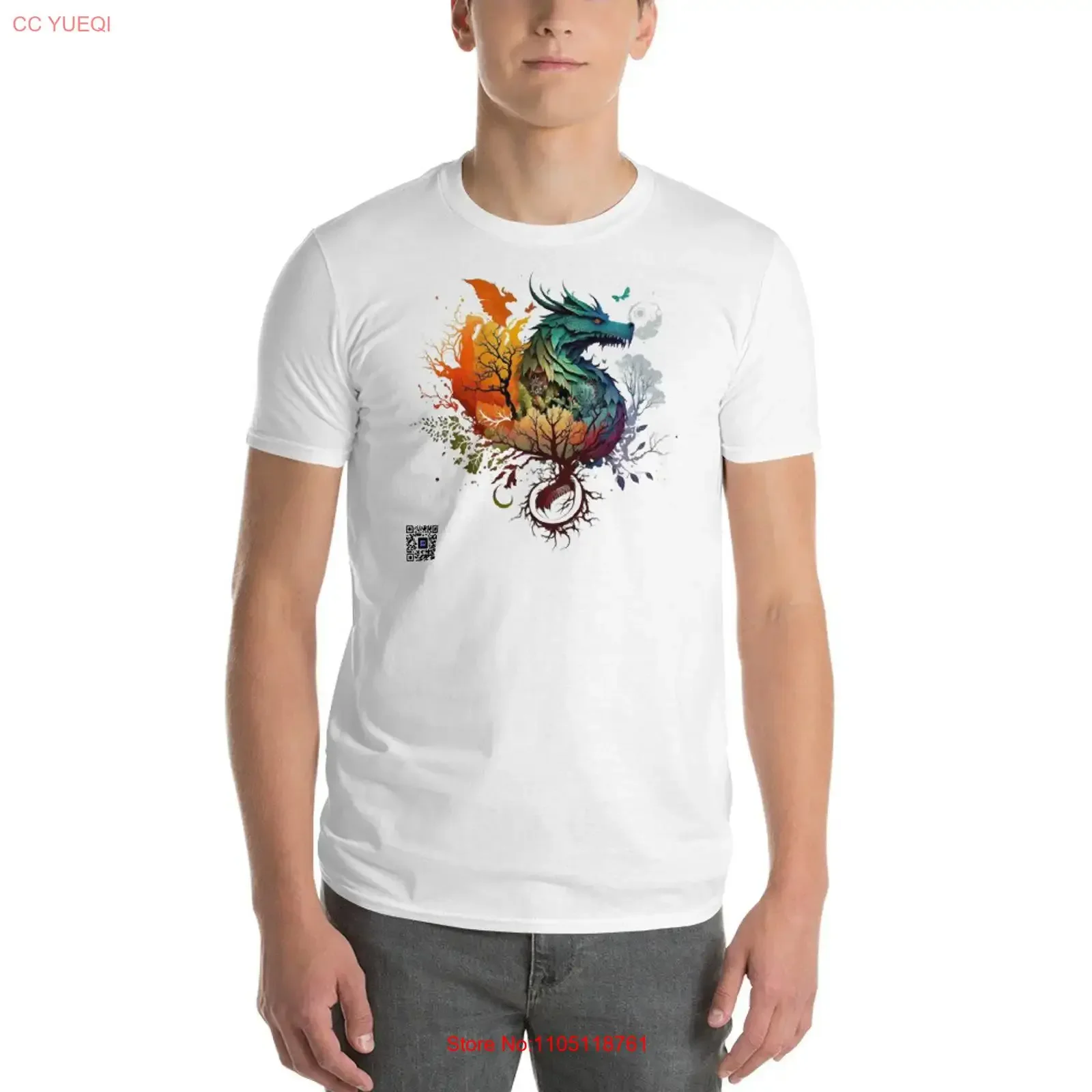 Dragon T Shirt smartphone camera scannable AR QR code produces a 3D image vintage Washed streetwear designer clothes Stretched