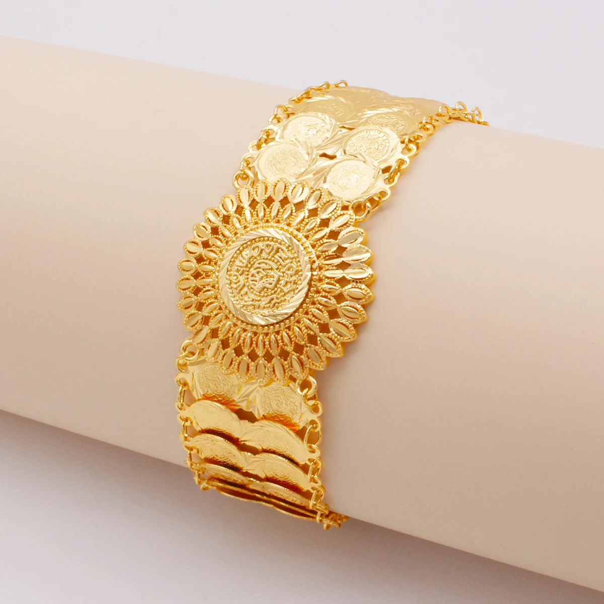 Brazalete de monedas chapado en oro, pulseras africanas, joyería de Dubai, adorno nupcial árabe de Oriente Medio para mujeres y niñas