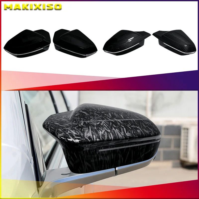 For BMW 7 I7 I5 5 Series G60 G61 G68 G70 G90 2024 Glossy Black Carbon Pattern Rear Side View Mirror Covers Caps Shell Sticking