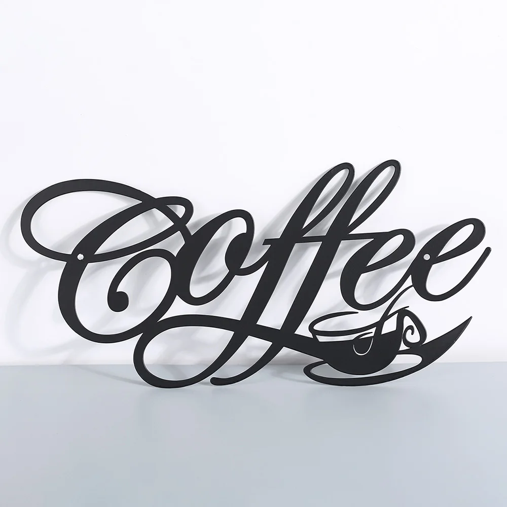COFFEE Metal Word Cafe Wall Sign Hanging Kitchen Black Plaque Art Home Decoration Bar Plaque Silhouette Decor