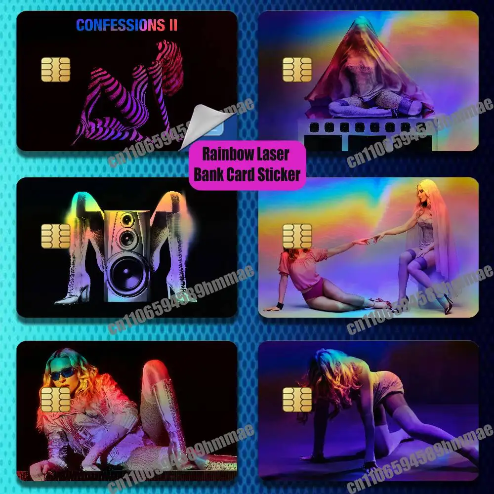 For Madonna Confessions II 2 Credit Bank Sticker ID Access Card Cover Skin Rainbow Color Laser Stickers Film