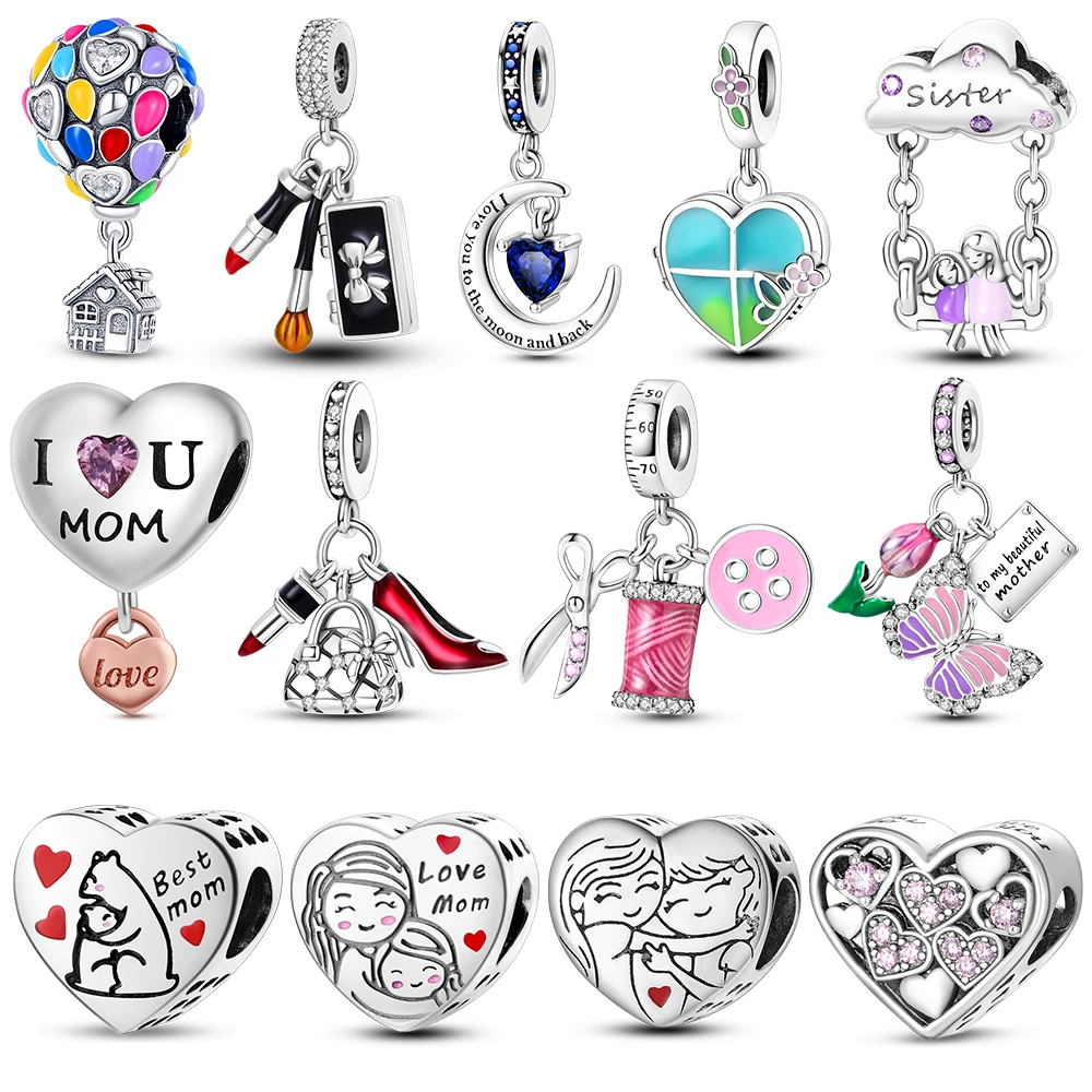 Silver Plated Fit Original Pandora Charms Mother\'s Day Daughter Heart Beads Dangle Pendant Bracelet Necklace DIY Jewelry Gift