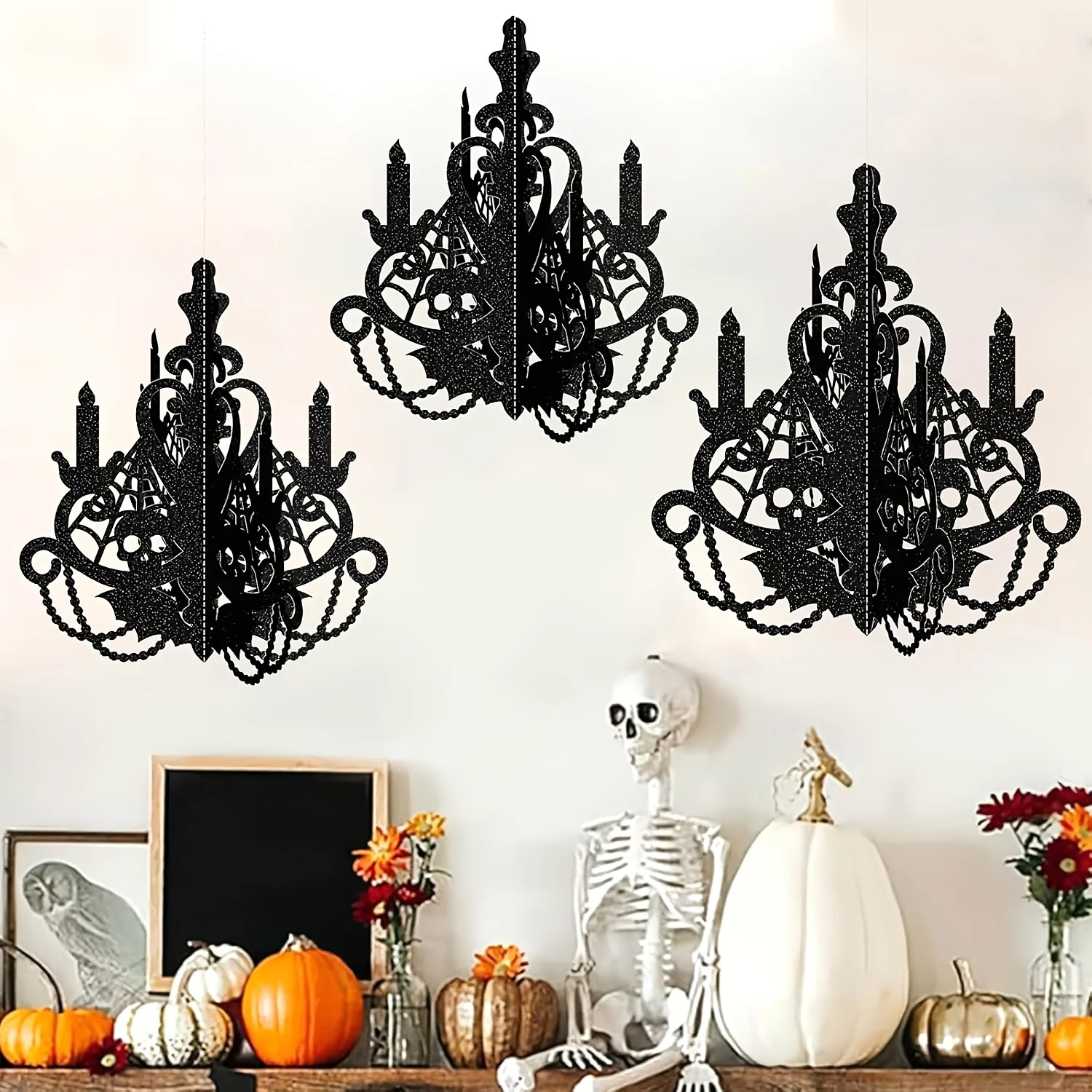3-teiliges Halloween-Kerzenleuchter-Hängelampen-Set, Deko für gruselige Geisterhäuser, Party-Decken-Hängeornamente, Halloween-Party-Dekoration. – Detail 2