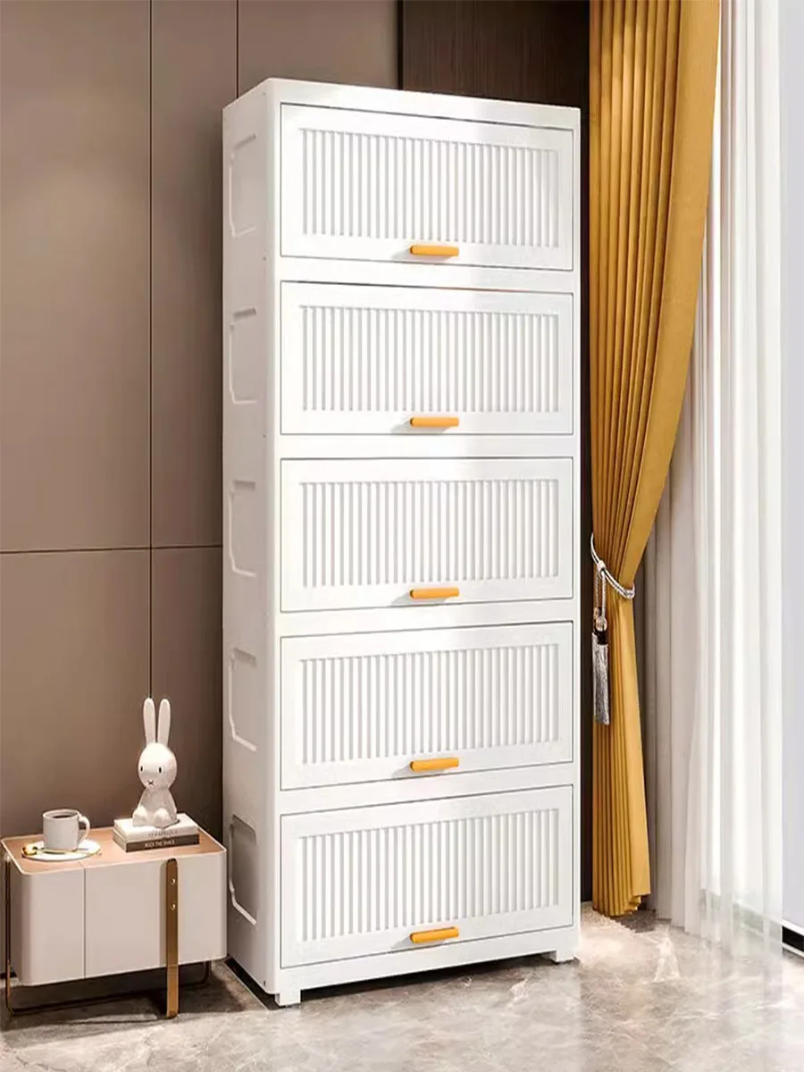 Multi-Layer Storage Cabinet Flip Home Storage Cabinet Plastic Chest of Drawers Living Room and Kitchen Bedroom Bedside Storage