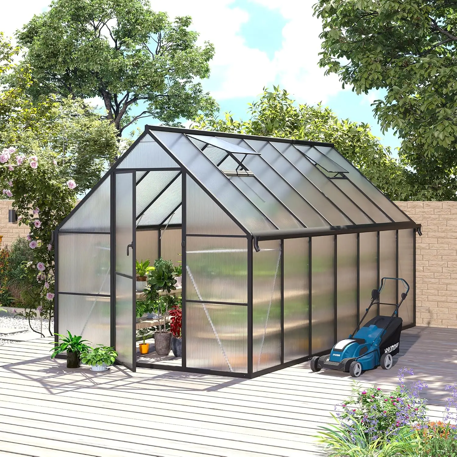 8x14 FT Greenhouse for Outdoors, Polycarbonate Greenhouse with Roof Vent, Enhanced Aluminum Large Walk-in Green, Customized