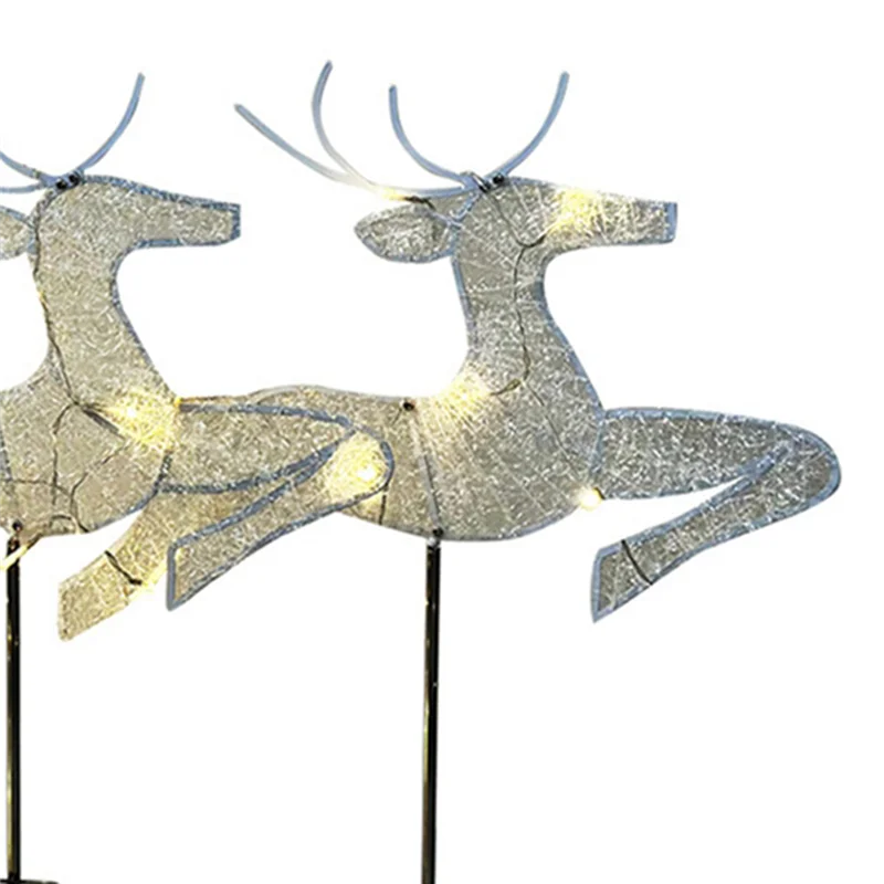 

ABRB-Home Christmas Yard Decoration, Set Of 3 Pre-Lit White Reindeer With White Lights, Light Up Glittered Standing Reindeer