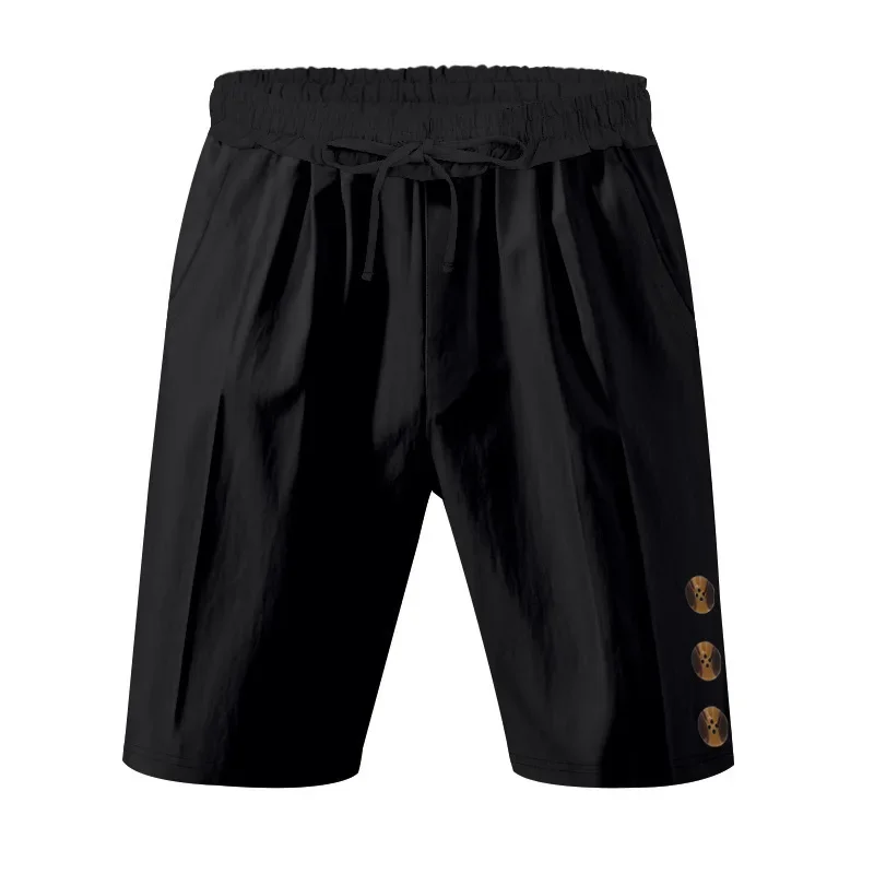 LIBIELIY American Style Summer Fashion Men's Loose Cotton Linen Solid Color Knee Length Shorts Casual Trendy Loose Shorts Male C