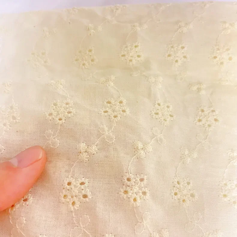 White Embroidery Lace Fabric Cotton By The Yard for Dress Skirt Clothes Sewing Flower Hollow Cloth Brocade Yard