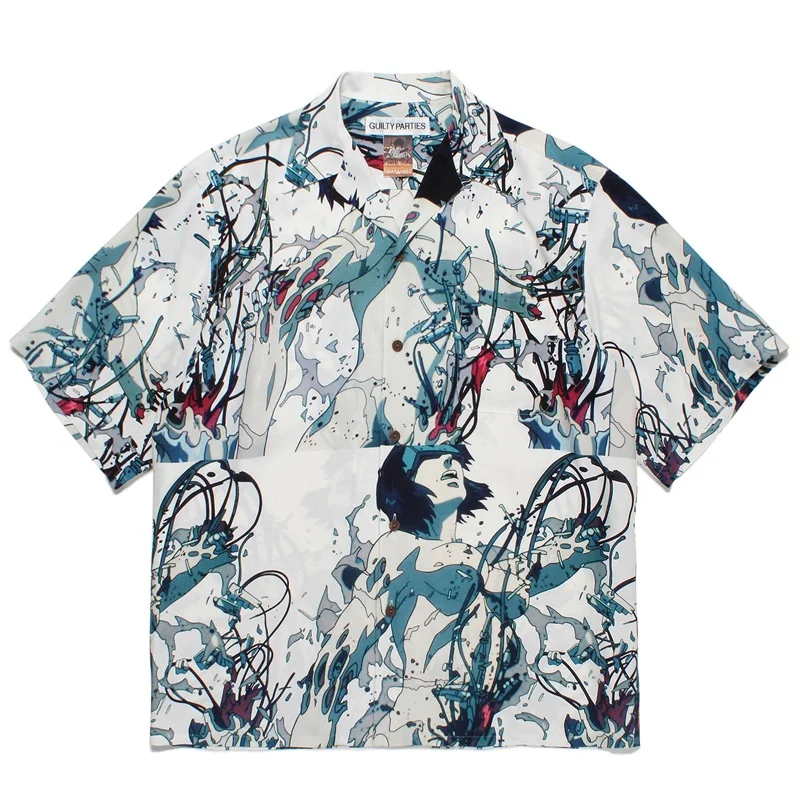 Hawaii Shirt High Quality 1:1 Graffiti Cuban Collar Casual Mens Womens Vintage Loose WACKO MARIA Short Sleeve Shirt