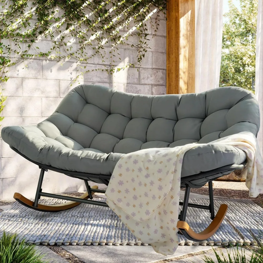 

Rocking Papasan Chair,Patio Rocking Chairs for 2-Person Indoor & Outdoor,Oversized Rocking Chair with Thicken Cushion and Steel