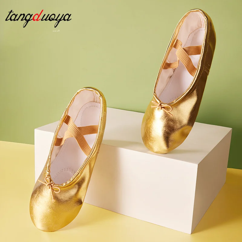 Quality Gold Silver PU Performance Yoga Belly Dance Shoes Soft Sole Gym Ballet Dance Shoes Kids Girls Woman Ballet Dance Shoes