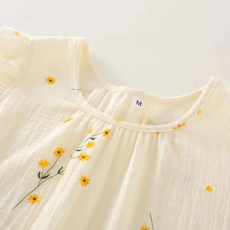 

Летняя хлопковая тонкая женская ночная рубашка без рукавов желтого цвета с цветочным принтом средней длины, сексуальное платье для сна