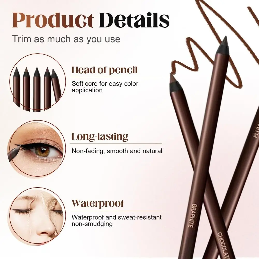 24 Hr Waterproof Eyeliner Pencil Double Head Fading Proof Gel Eye Liner Pen Long Lasting Smooth Sharpenable Eyeshadow Pencil