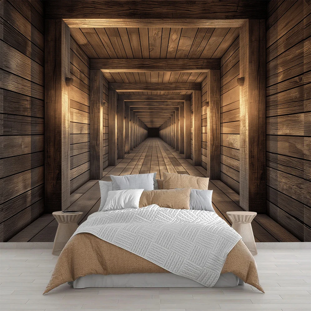 Custom Size 3D Space Extension Corridor Wallpaper Mural Vintage Retro Wall Covering for Living Room Sofa TV Background Bedroom