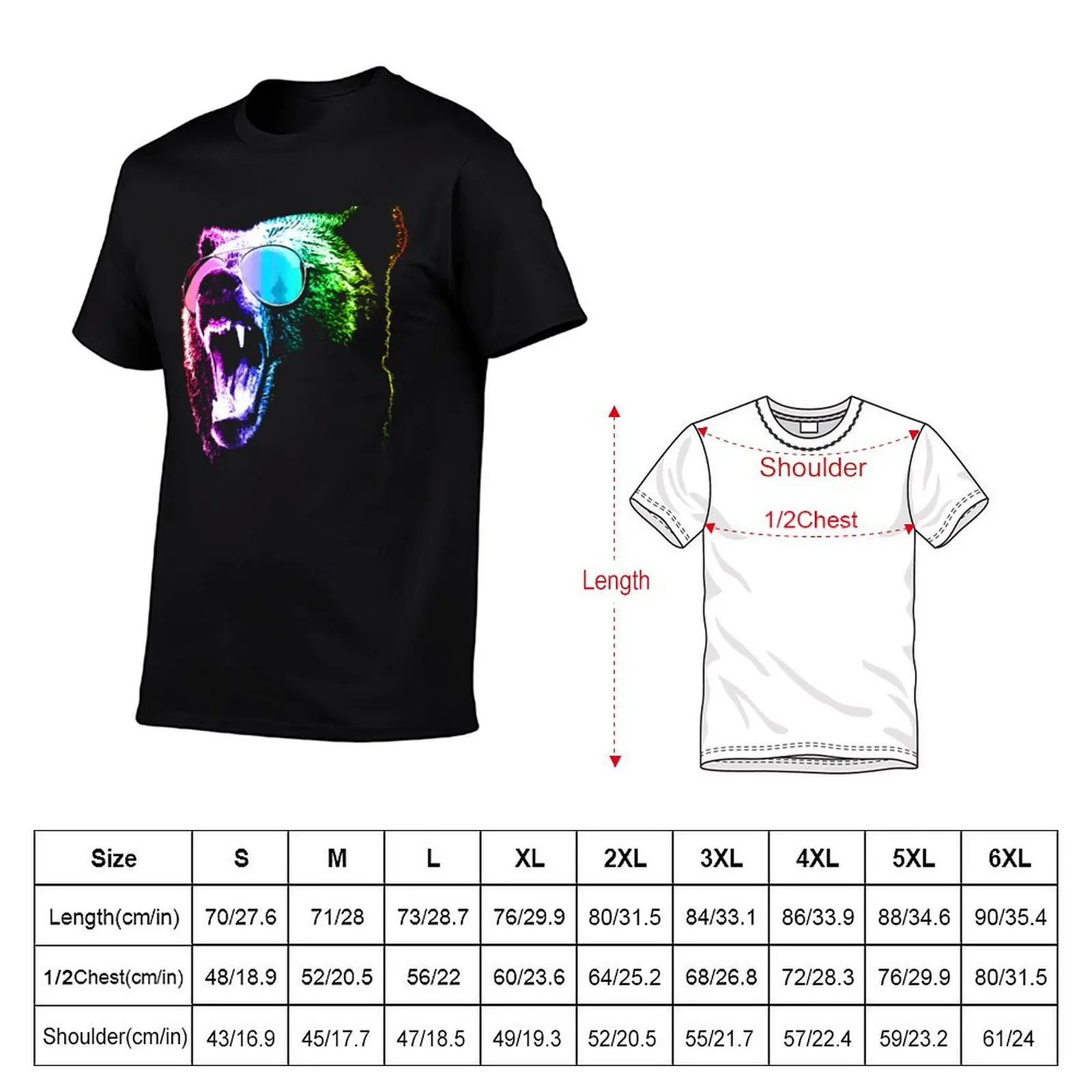 Rainbow Party Grizzly Bear T-Shirt Outdoor Work Short Sleeve Top