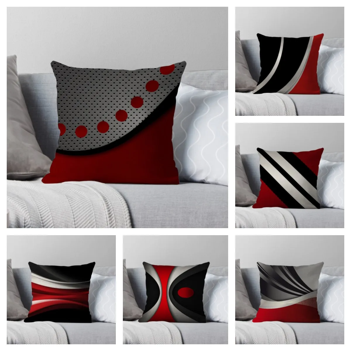 Juste de coussin en peluche de style abstrait moderne, rouge et noir, taie d'oreiller pour salon, canapé, chambre à coucher, voiture, décoration d'intérieur, poszewka, boho