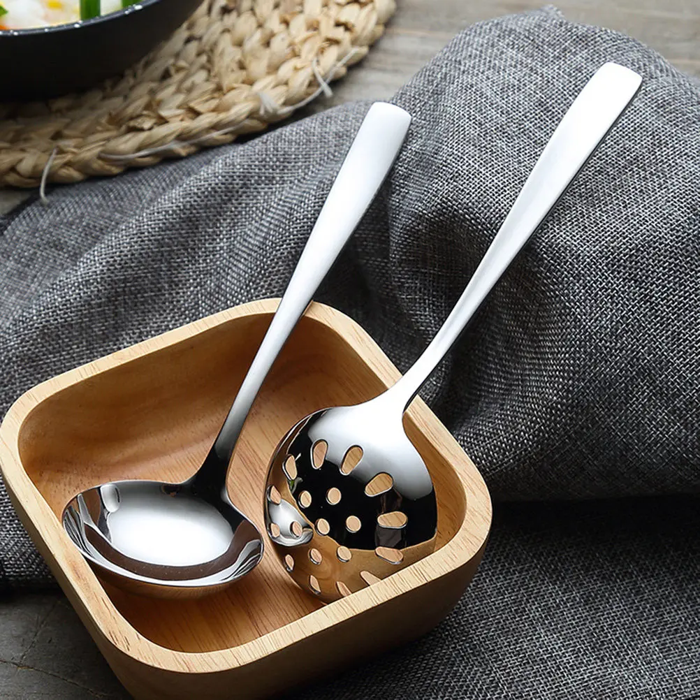 Heavy Duty 304 Stainless Steel Soup Spoon Thickened Deep Bowl Mirror Shine Surface Long Handle Multi Functional Kitchen Cutlery