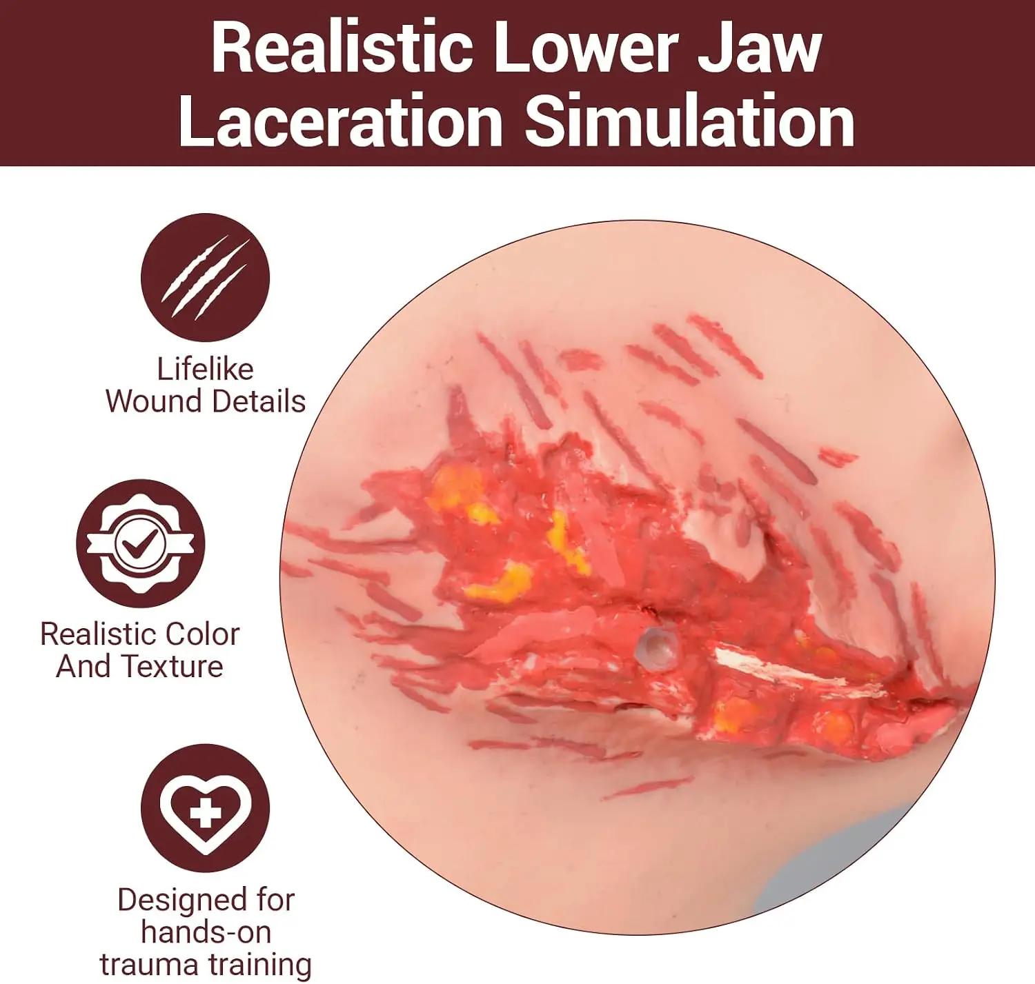 Wearable Lower Jaw Laceration Wound Model Facial Bleeding Control Trainer Kit Wound Packing for Medical Student First Aid Train