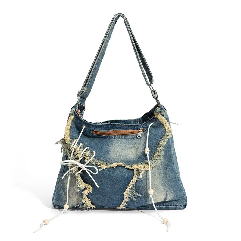 

Vintage Cowboy Women Shoulder Bag Women's Postal Bag Large Capacity Female Fashion Commuter Denim Patchwork Handbag