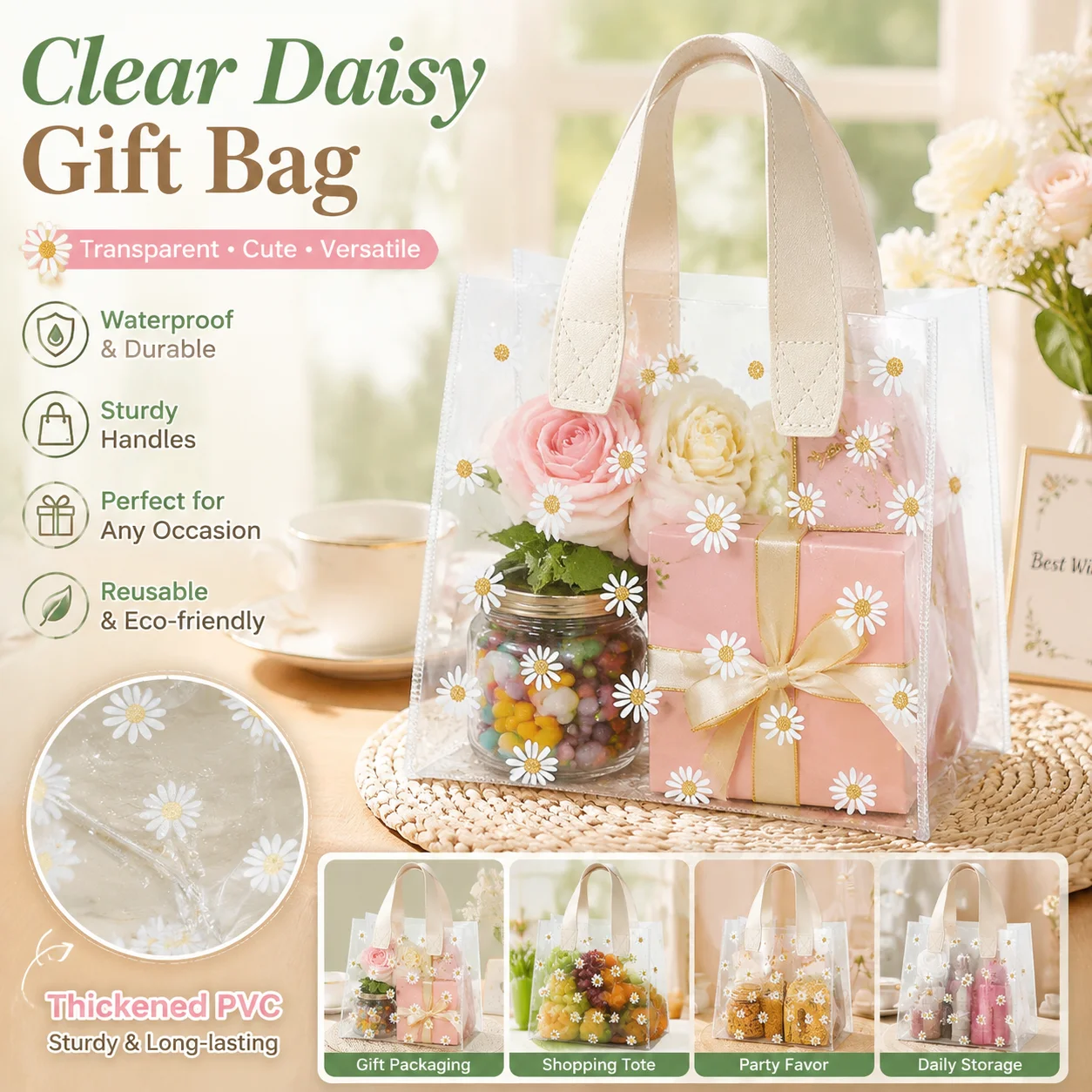 Event Party Shop - Daisy Print Clear PVC Gift Tote