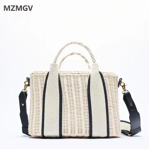 여름 새로운 트렌드 등나무 짠 핸드백 패션 디자인 여성 Drawstring 광장 밀짚 가방 보헤미안 발리 휴가 여행 비치 가방