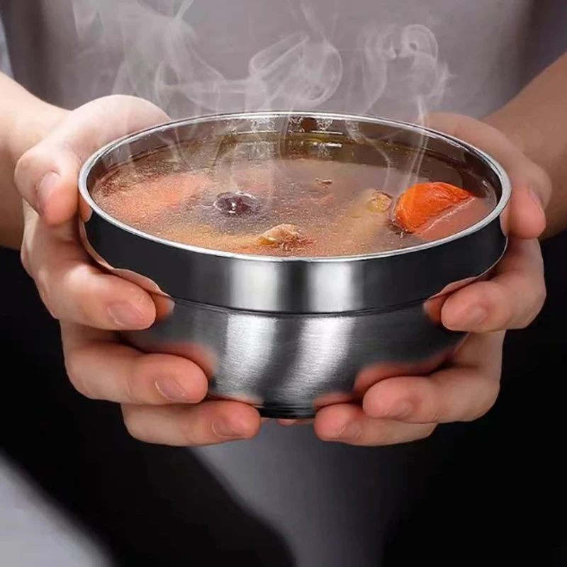 Anti Scalding Bowls Stainless Steel Double-layer Thick Durable Soup Rice Bowls Kindergarten Children\'s Canteen Bowl