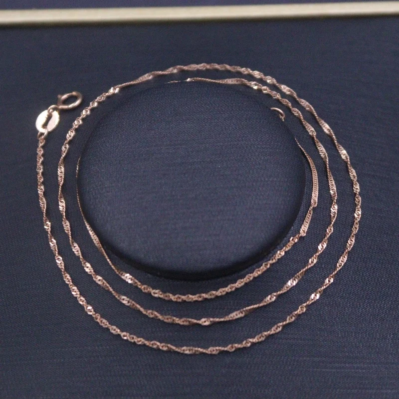 

Real Pure 18K Rose Gold Chain Women 1mm Twist Singapore Link Necklace 45cm/1.2g