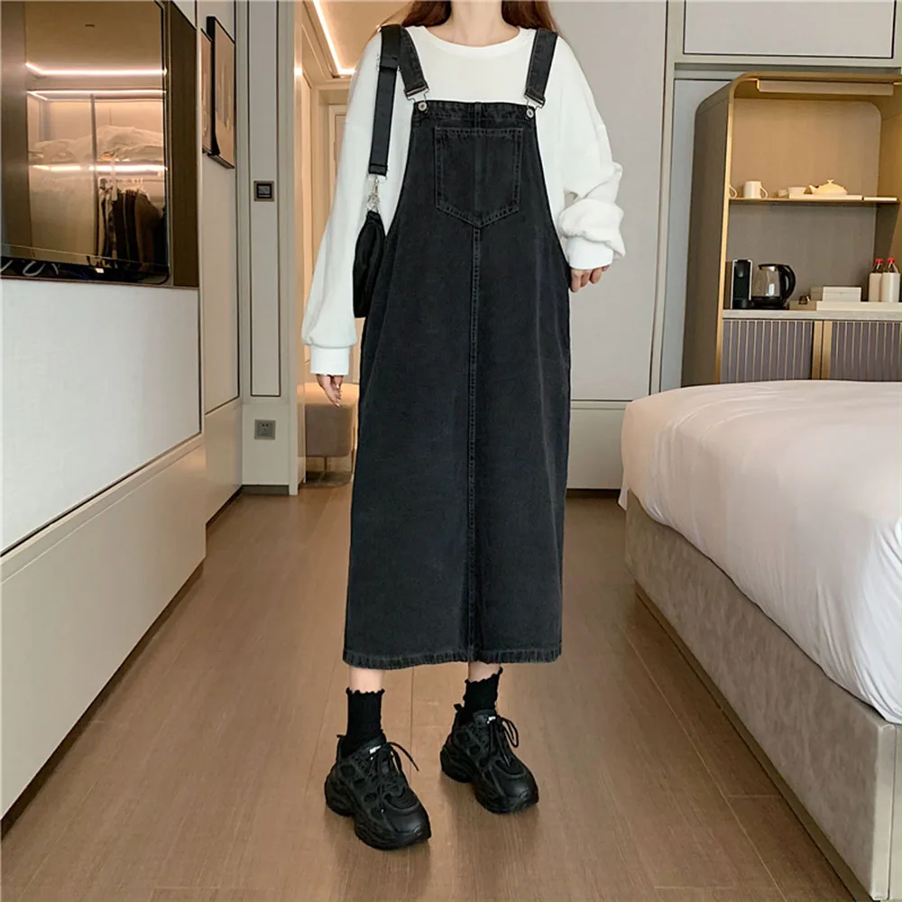 2023 wiosna nowy koreański styl Temperament Vestidos kobiet Denim spódnica z paskiem Slim Fit luźne połowie długości sukienka na ramiączkach — zdjęcie 4