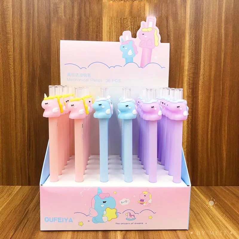 

36pcs/lot Kawaii Unicorn Mechanical Pencil Cute 0.5mm Student Automatic Pens School Office Supply Promotional gifts