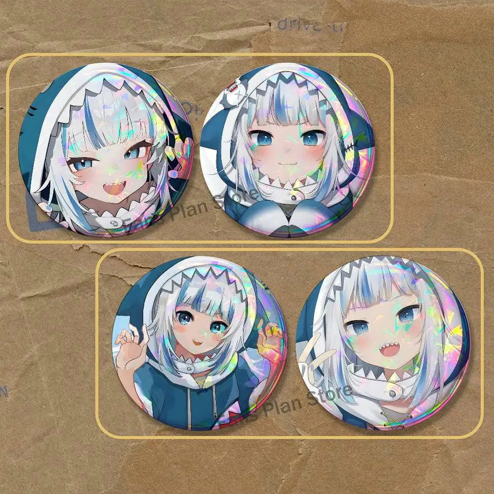 G-Gawr Gura Brooches For Backpack Accessories 25,32,44,58,75mm Round Enamel Pins 2-piece Set Cartoon Anime Badge