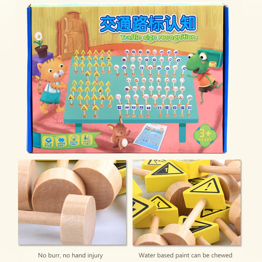 50 Pcs Building Block Sign Road Toys Early Childhood Children's Traffic Signs Simulation Model Wooden Curiosity-stimulating