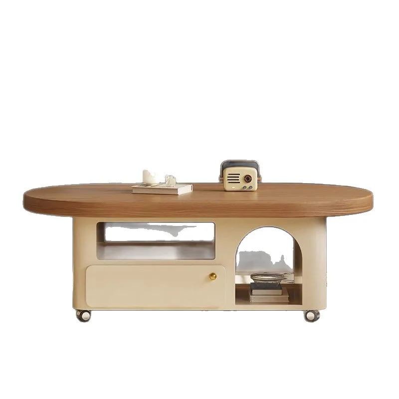 

Medieval cream wind solid wood living room household small apartment tea table, solid wood tea table