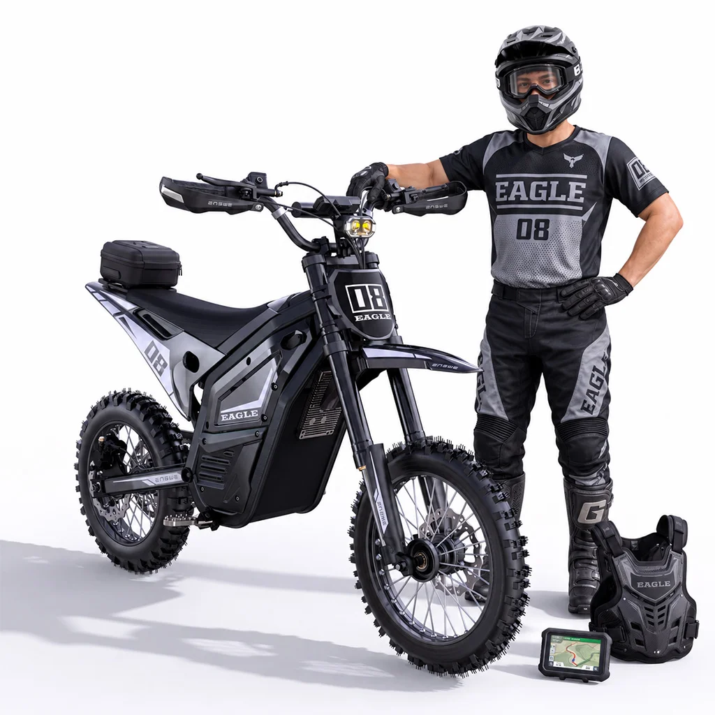 ENGWE Eagle 52V Off-Road Electric Motorcycle for Teens and Adults, 27Ah Long-Range Battery, 45 MPH, 3200W Peak Power, 14/12-Inch Wheels, Dual Suspension and Hydraulic Brakes