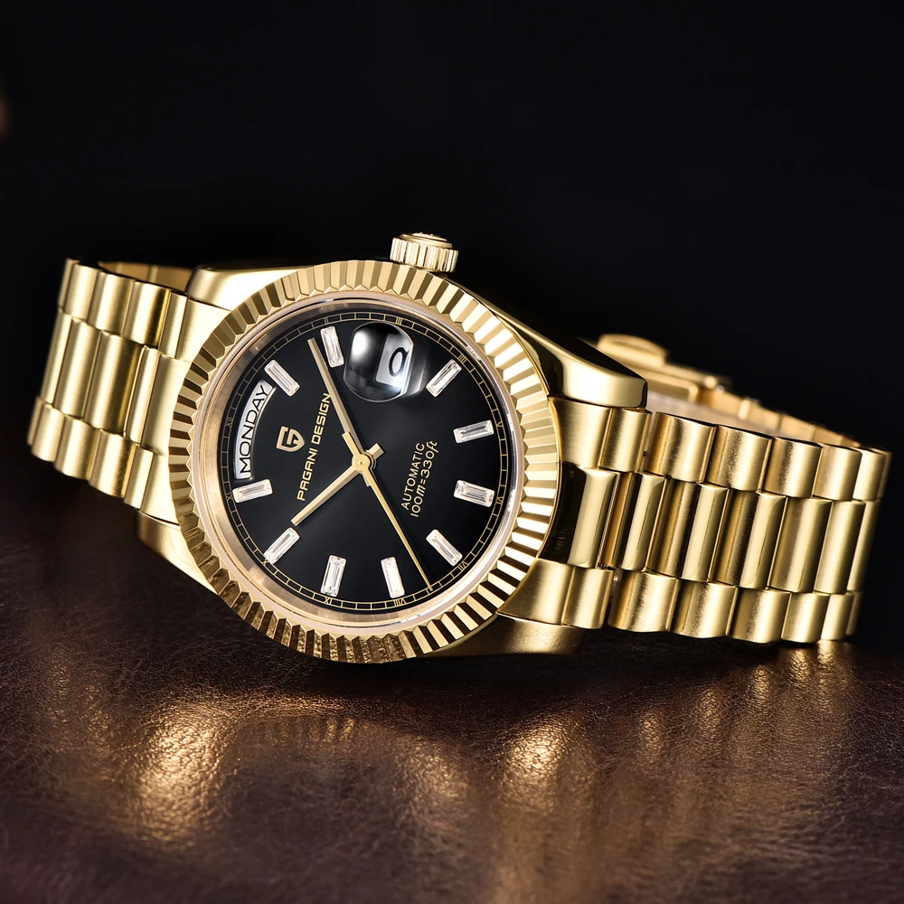 PAGANI DESIGN Orologio da uomo meccanico di lusso dorato Orologio da uomo impermeabile in cristallo di zaffiro AR Acciaio inossidabile 36mm Movimento ST16