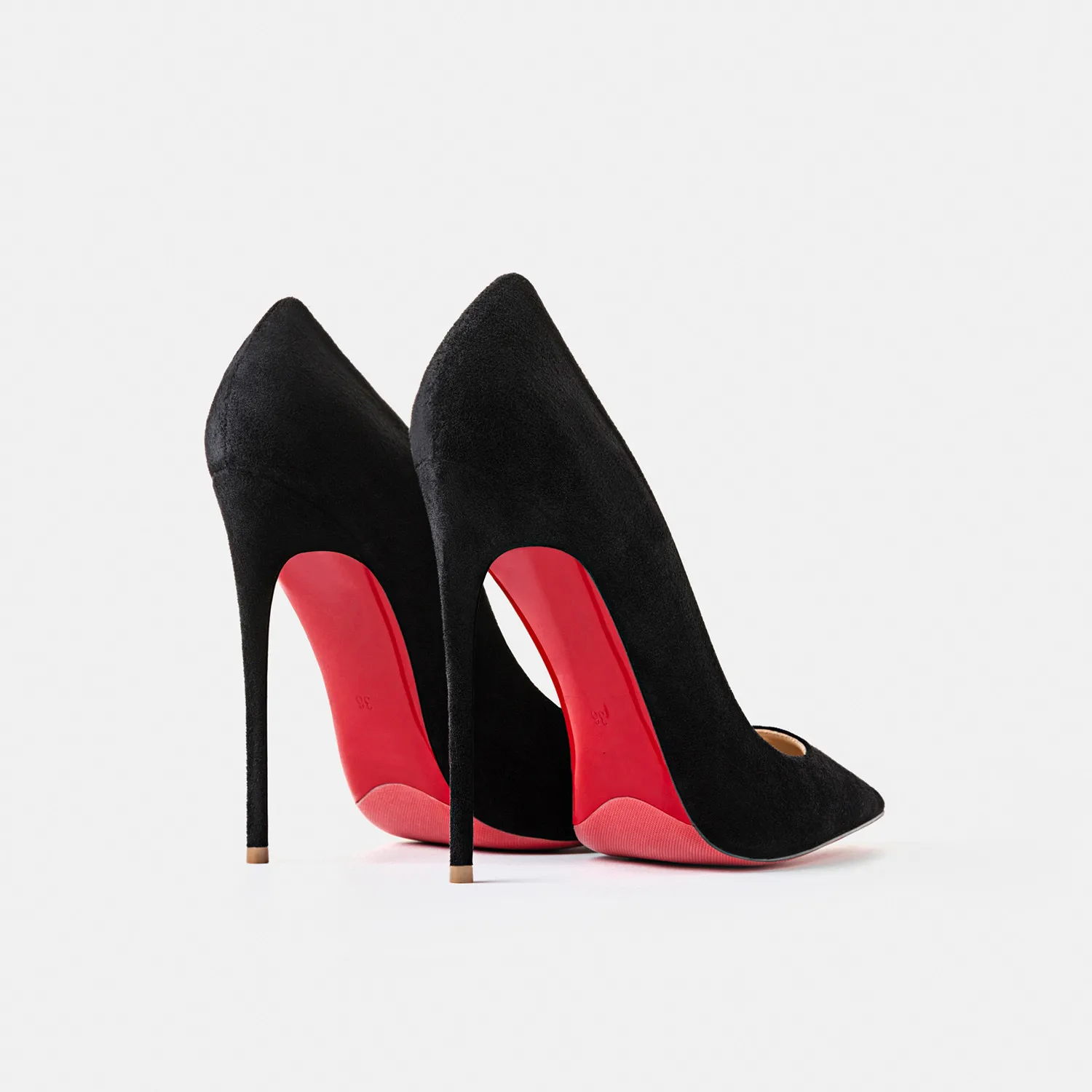 Zapatos de tacón alto para mujer, calzado Sexy de ante puntiagudo con fondo rojo brillante, zapatos de boda poco profundos con temperamento a la