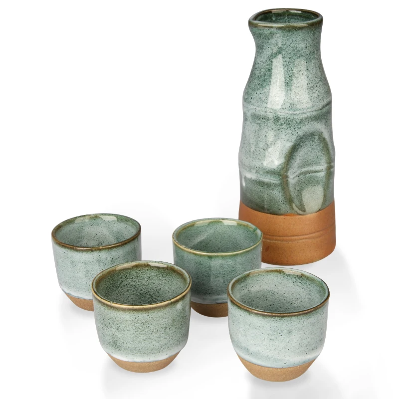 Janpanese Health Sake Pot Set Glazed Naive Handmade Handpainted Ceramics Pottery Porcelain Sake Set Sake Cup Wine Cup