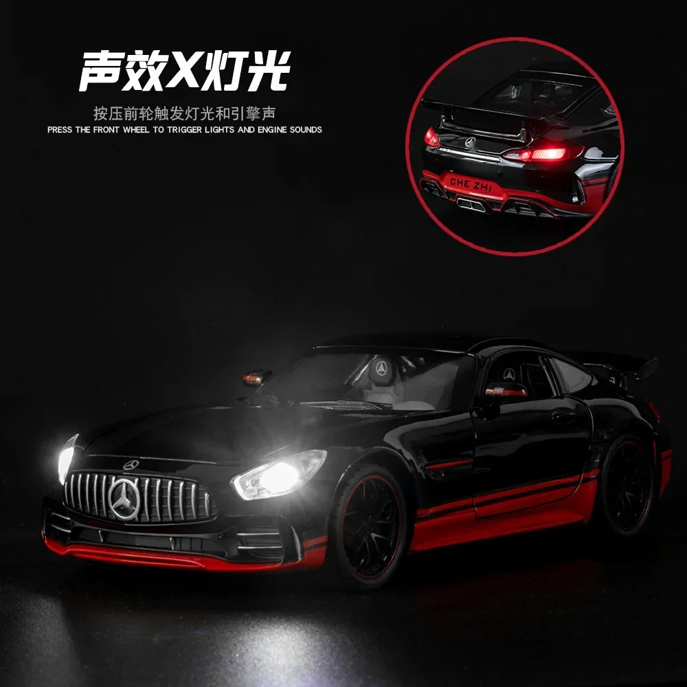 1:24 메르세데스 벤츠 AMG GTR 스포츠 합금 자동차 모델, 금속 어린이 다이캐스트 장난감 자동차 시뮬레이션 사운드 및 라이트, 소년 A84 선물