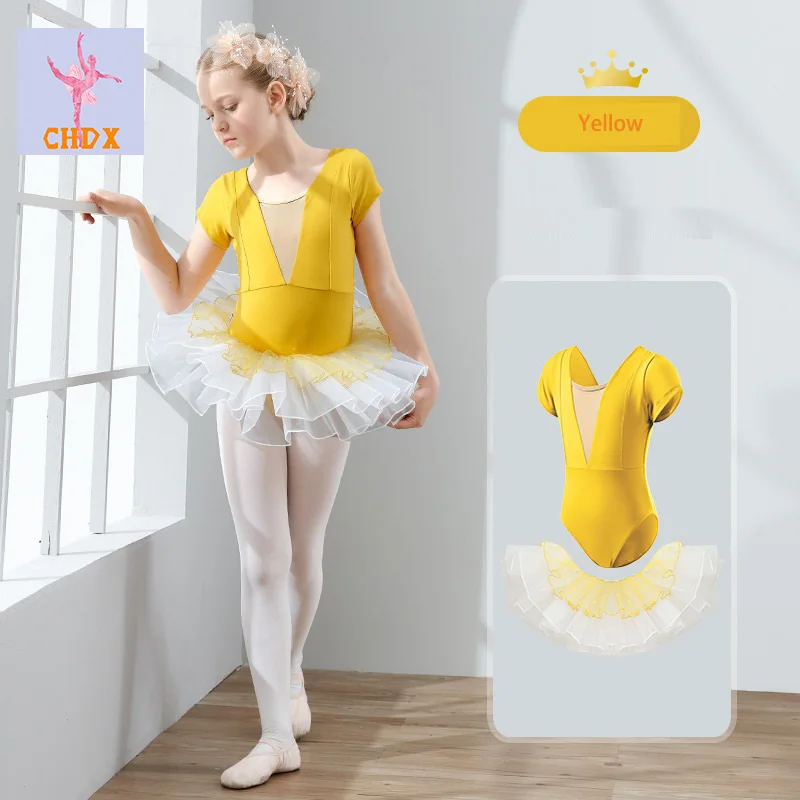 Mùa Hè Vũ Đạo Cho Bé Gái Dễ Thương Nữ Tay Ngắn Ba Lê Dancewear Tập Đi Cho Bé Múa Ba Lê Leotard Tutu Đầm Trẻ Em Dance Váy Với Voan