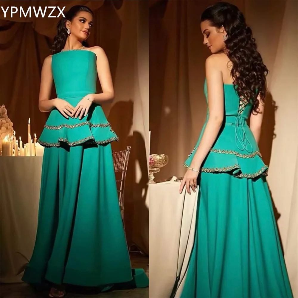 

Customized Evening Dress Formal Party Occasion YPMWZX Strapless A-line Floor Length Skirts Draped Sleeveless Bead Bespoke Occasi