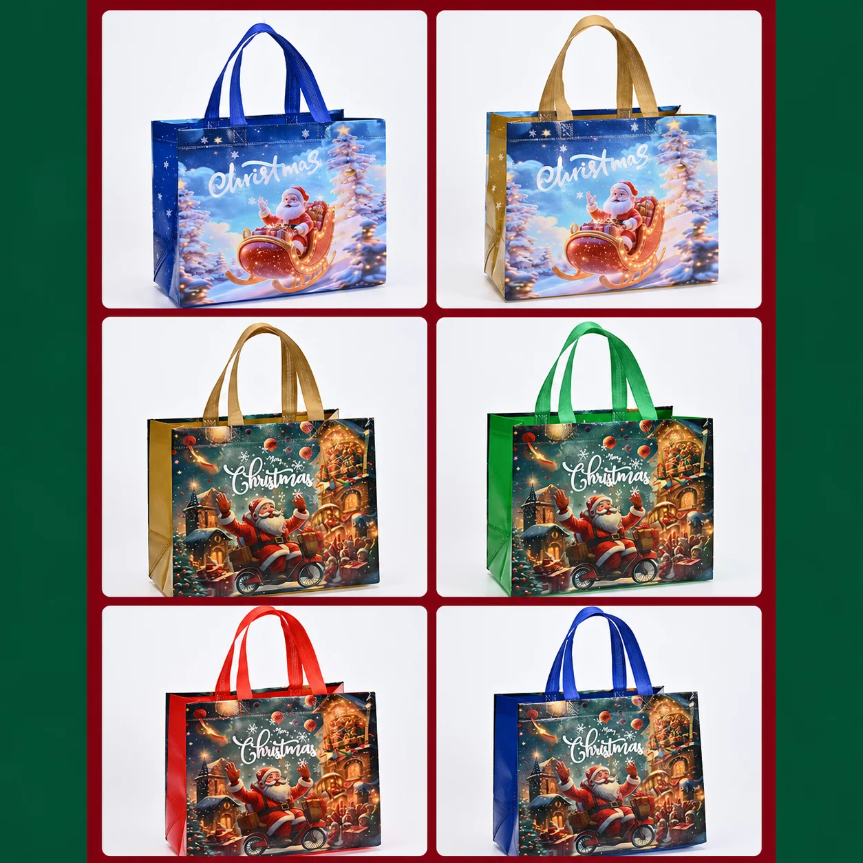 Reusable Christmas Tote Bags Non Woven Eco-Friendly Grocery Shopping Bags Santa Claus Print Festival Gift Packaging Pouch