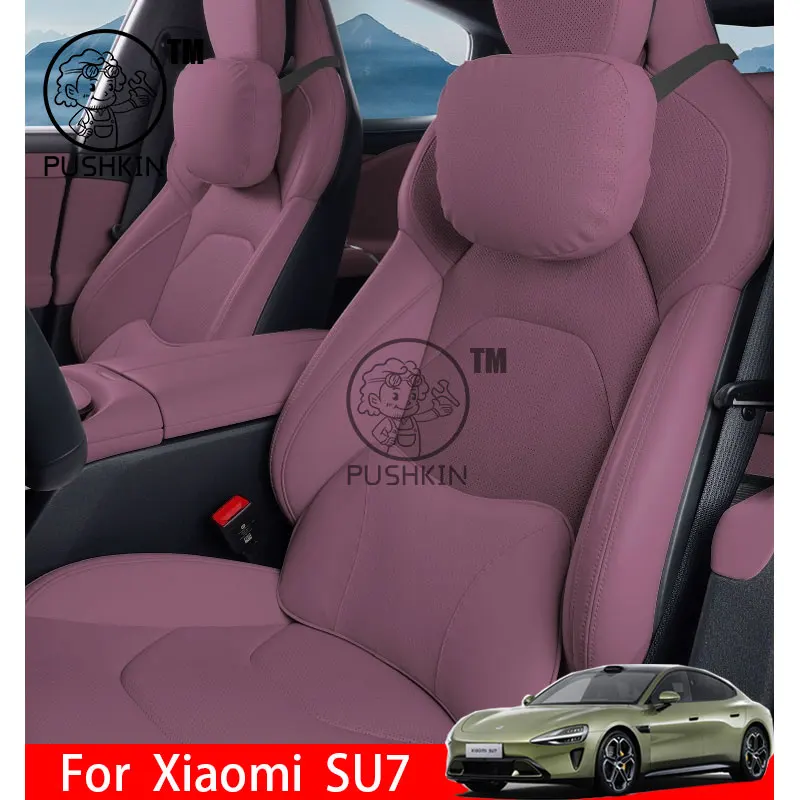 

For Xiaomi SU7 2024 2025 2026 PU Leather Neck Pillow Memory Foam Pillows Waist & backrest Car Accessories