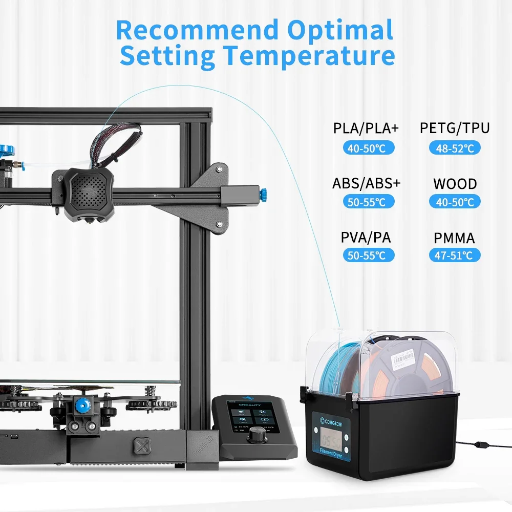 Comgrow 필라멘트 탈수기 스풀 거치대 필라멘트 드라이 박스, ABS PLA PETG TPU FDM 소재 3D 프린터용, 1.75mm, 2.85mm, 2 롤