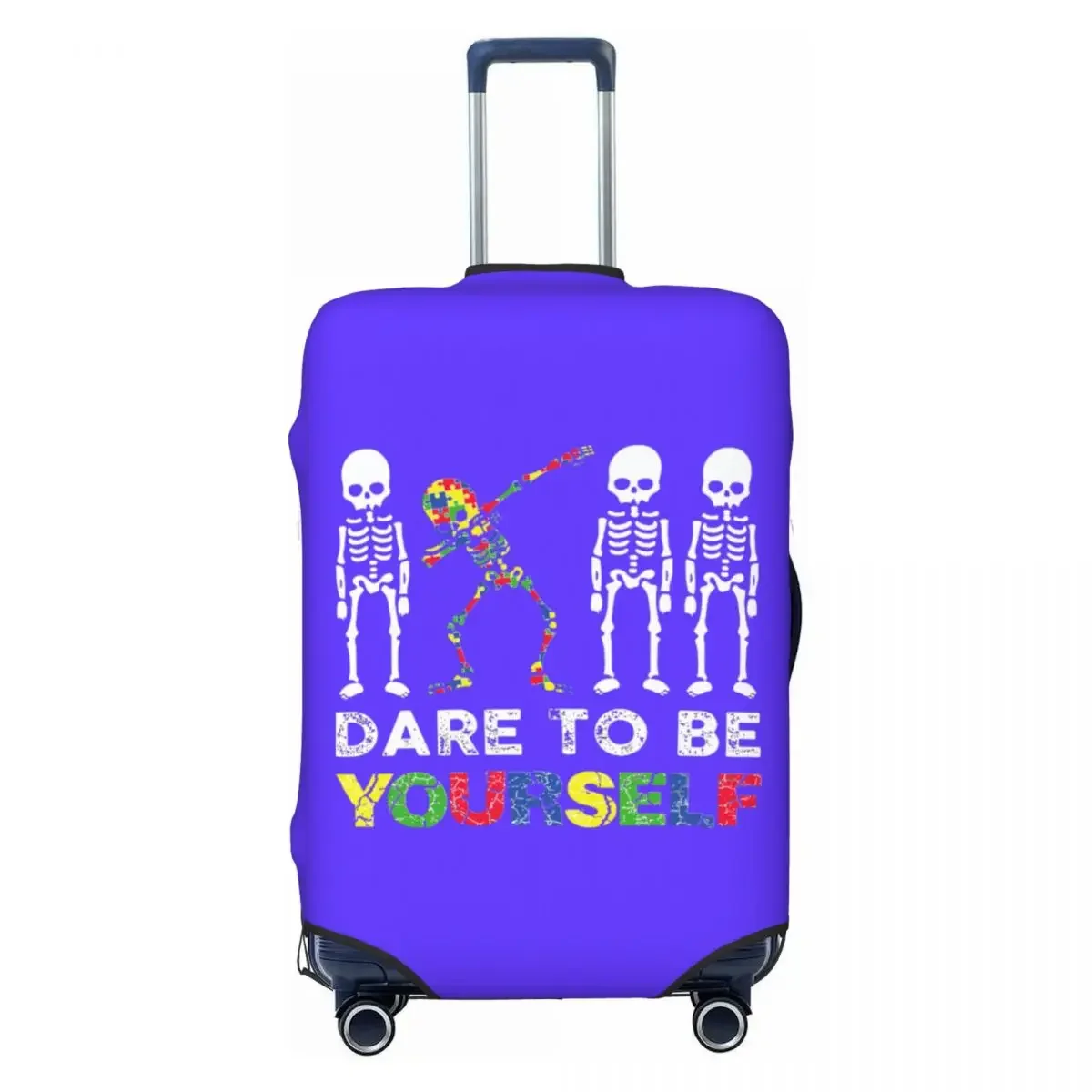 Dare To Be Yourself Skeleton Dabbing Autism Awareness Luggage Cover Elastic Travel Suitcase Protective Covers Fits 18-32 Inch