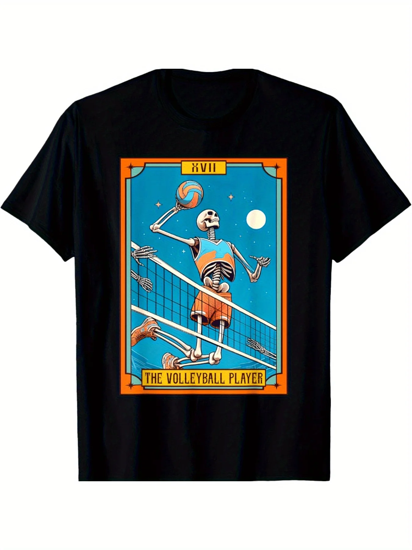 Men's Summer Round Neck Short Sleeved T-shirt with Funny Volleyball Pattern, Versatile for Indoor and Outdoor Leisure, Suitable
