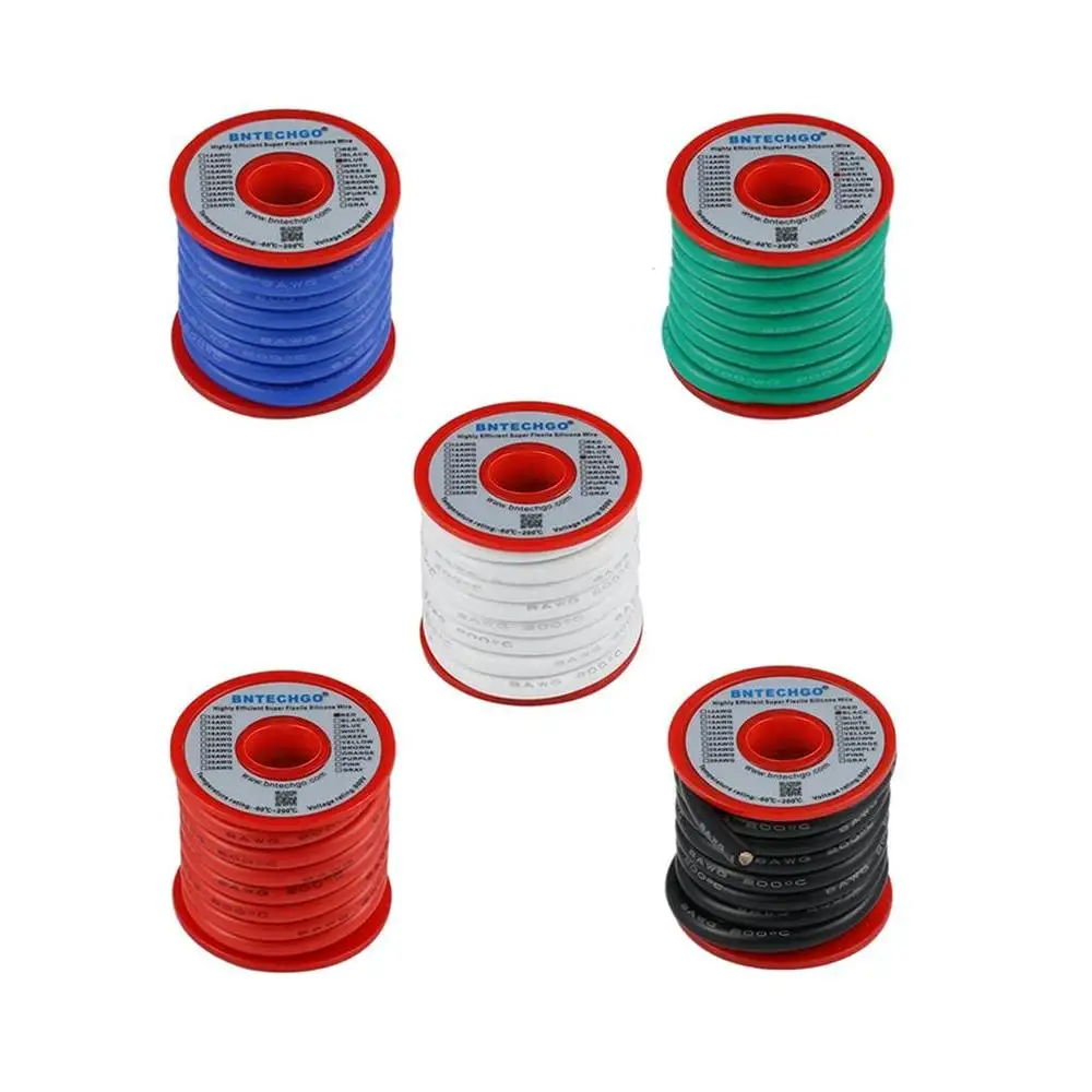 8 Gauge Silicone Wire Kit 5 Colors 10 ft Flexible Stranded Tinned Copper High Temp Resistance Low Impedance Electrical Wire