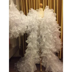 Gorgeous Tulle Jacket Women Full Sleeves Dresses Ruffles White Floor Length Long Robe Dress To Photoshoot 2023